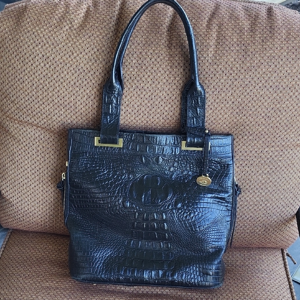 Brahmin Black Croc-Embossed Tote